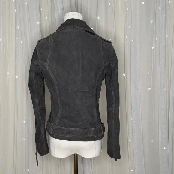 Topshop Real Leather Moto Jacket Belted Charcoal Gray - Picture 3 of 6